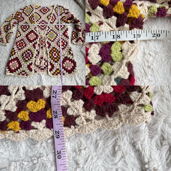 Johnny Was crochet granny square knit cardigan sweater tie front stevie - Picture 5 of 14